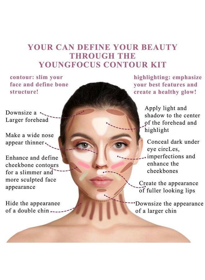 Youngfocus Cosmetics Cream Contour Best 8 Colors and Highlighting Makeup Kit - Contouring Foundation/Concealer Palette - Vegan & Cruelty Free - Step-by-Step Instructions Included - Image 5