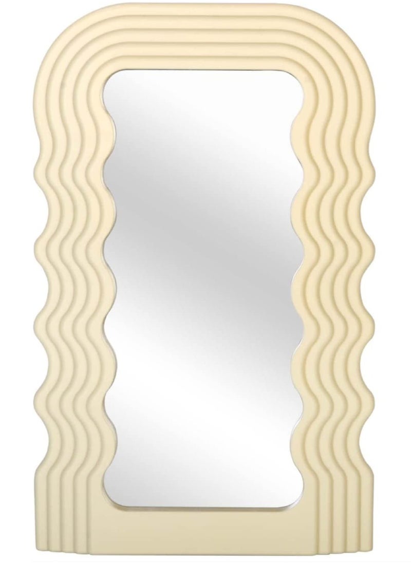 Bluejw Aesthetic Wave Pattern Irregular Frame Mirror, Decorative Desk Wall Mirror for Living Room Bedroom Hallway Home Decor (Khaki)  - Image 2