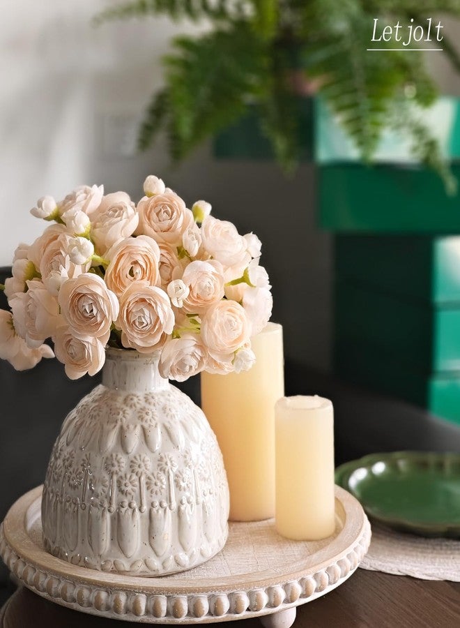 Letjolt Ranunculus Artificial Flower Light Champagne Silk Flowers Faux DIY Bouquet for Wedding Engagement Centerpieces Arrangements Bridal Shower Decorations Home Décor 18pcs - Image 2