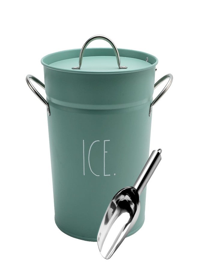 Rae Dunn Ice Bucket with Scoop - Stainless Steel Bucket with Handle, Lid and Ice Scooper - 4 Qt. Storage Bin for Ice Cubes for Bars, Parties, Backyard Barbeques, Picnics, and Camping (Sage) - Image 1