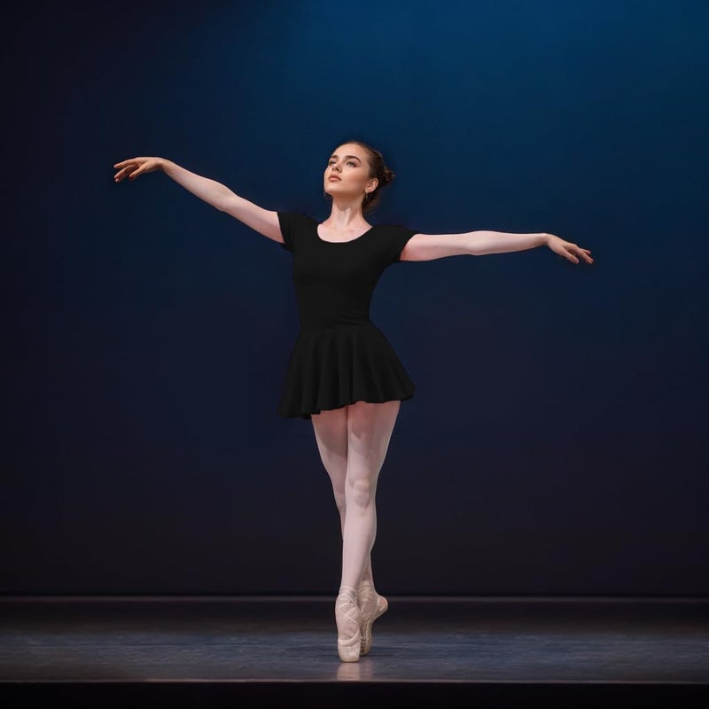 سبيرايز speerise Womens Short Sleeve Skirted Leotard with Built-in Panty, Adult Ballet Dance Scoop Neck Unitard for Gymnastic Performance - Image 2