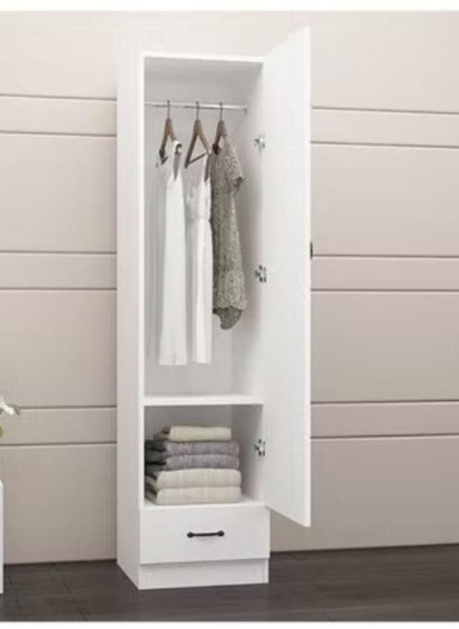 SULSHA 1 Door Wooden Wardrobe Cabinet Cupboard With Drawer Lock Keys White  - Image 2