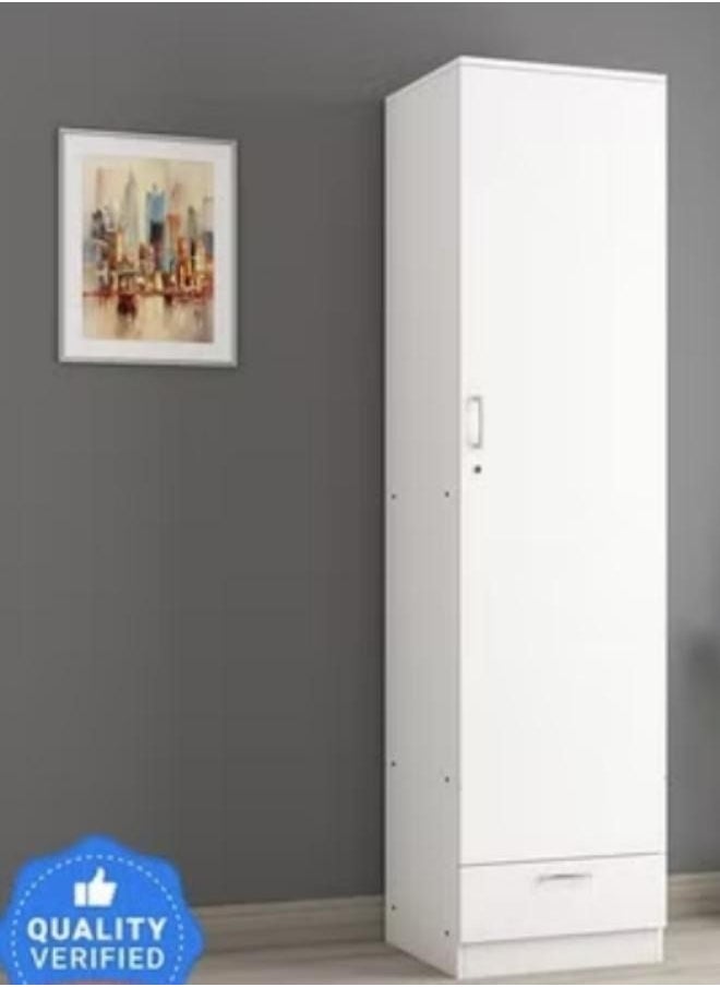 SULSHA 1 Door Wooden Wardrobe Cabinet Cupboard With Drawer Lock Keys White  - Image 1