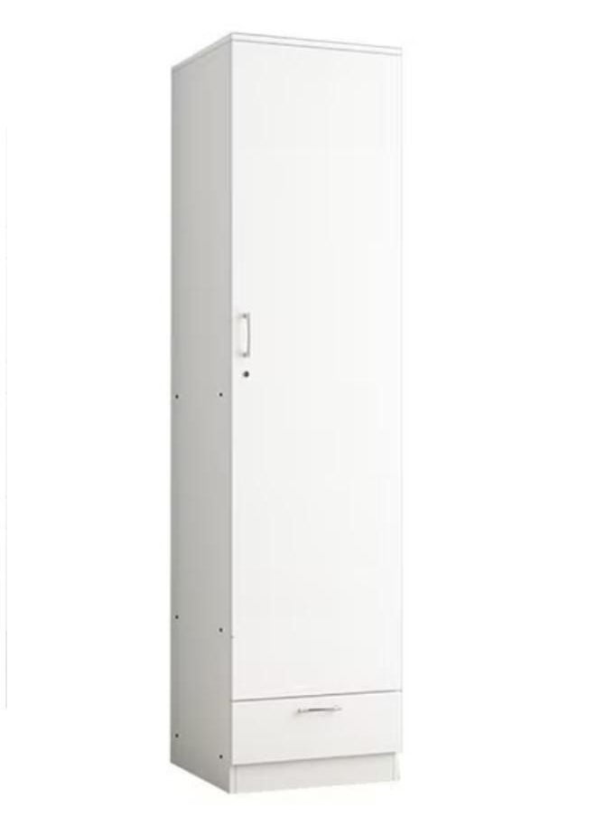 SULSHA 1 Door Wooden Wardrobe Cabinet Cupboard With Drawer Lock Keys White  - Image 3