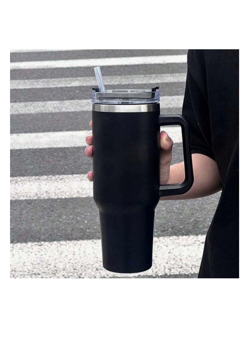 Generic Stanley Thermal Mug 1200 ml – Stylish Stainless Steel SUS 304 Design with Leak-Proof Lid and Straw, Keeps Hot and Cold black BK  - Image 1