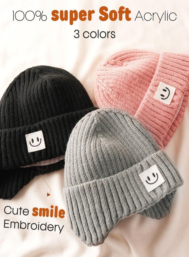 FURTALK Baby Beanie Winter Warm Hats Fleece Lined with Earflap Cute Knit Boys Girls Infant Toddler Kids Hat Black+Grey+Pink,6-24 Months - Image 3