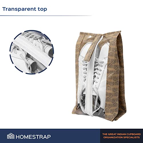 Homestrap Set of 12 Printed Shoe Bags for Travel | Transparent Top with Zipper | Dustproof, Multi-Functional Shoe Storage Bags | Ideal Travel Organizer Pouches for Luggage | Beige - Image 4