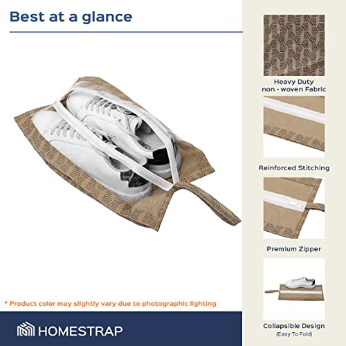 Homestrap Set of 12 Printed Shoe Bags for Travel | Transparent Top with Zipper | Dustproof, Multi-Functional Shoe Storage Bags | Ideal Travel Organizer Pouches for Luggage | Beige - Image 3