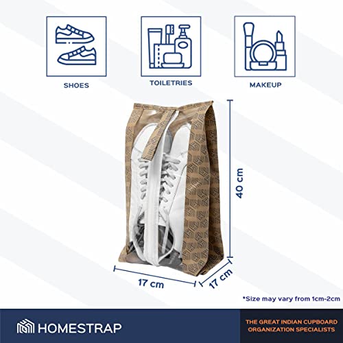 Homestrap Set of 12 Printed Shoe Bags for Travel | Transparent Top with Zipper | Dustproof, Multi-Functional Shoe Storage Bags | Ideal Travel Organizer Pouches for Luggage | Beige - Image 2