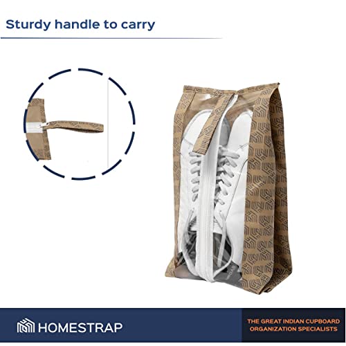 Homestrap Set of 12 Printed Shoe Bags for Travel | Transparent Top with Zipper | Dustproof, Multi-Functional Shoe Storage Bags | Ideal Travel Organizer Pouches for Luggage | Beige - Image 5