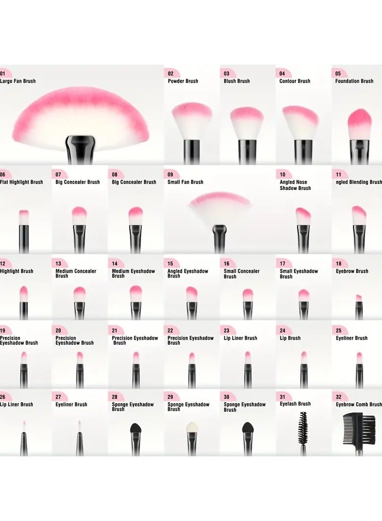 أوريتي 32 قطعة وظيفة كاملة الوجه العين ماكياج فرشاة مجموعة احترافية الأساس أحمر الخدود ظلال العيون مسحوق تميز الحاجب مزج هدية عطلة مثالية لعشاق الجمال - Image 2