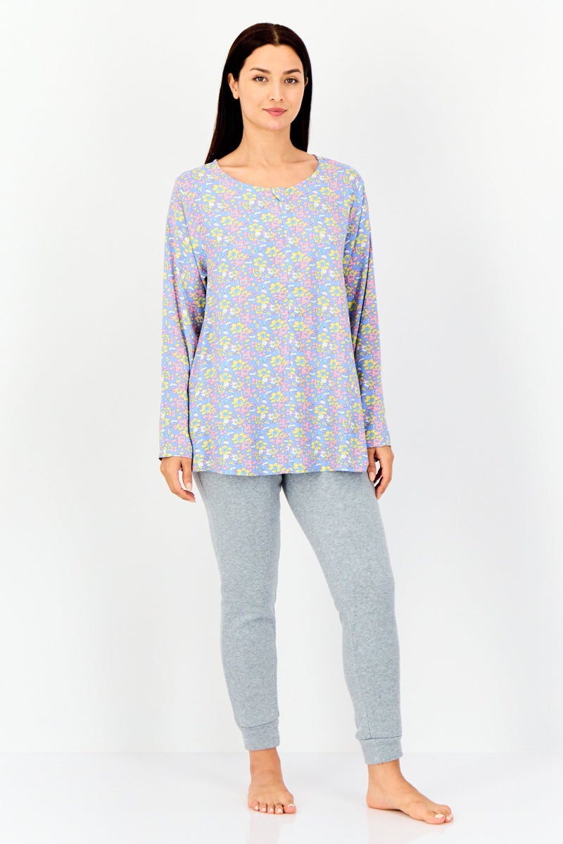 zivame Women Floral Print Long Sleeves Sleepwear Top, Multicolor - Image 2