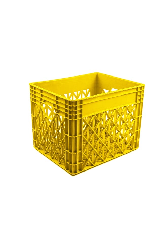 صناعات بلاستيكا ذ.م.م. Plastic Storage Crate 400x320x300mm Stackable Food Grade Milk Crate Heavy Duty Yellow - Image 1