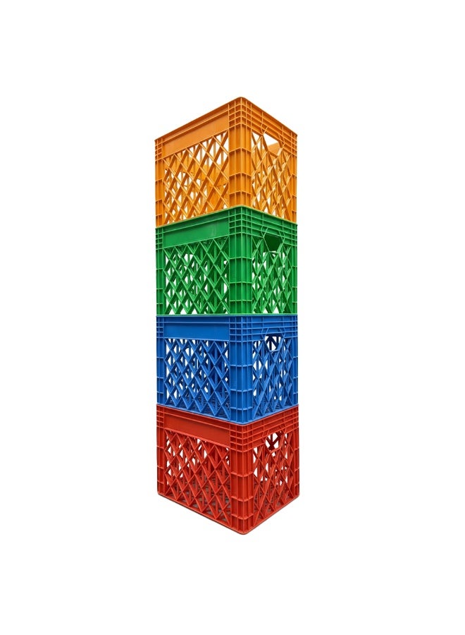 صناعات بلاستيكا ذ.م.م. Plastic Storage Crate 400x320x300mm Stackable Food Grade Milk Crate Heavy Duty Yellow - Image 2