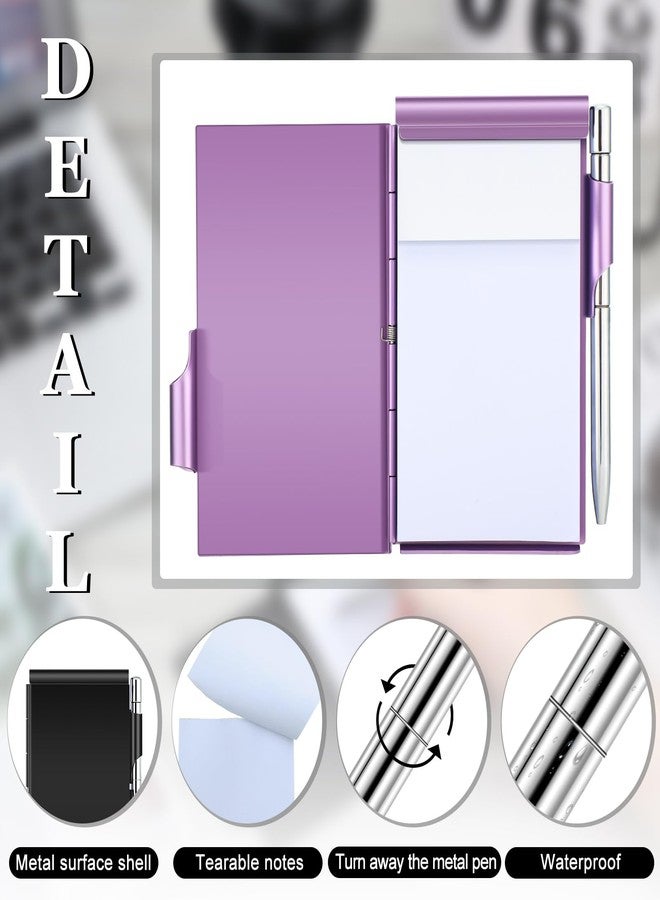 Zonon 8 Pieces Metal Pocket Notebook Aluminum Notepad with Pen and Refillable Paper Flip Notepad Mini Notepad Holder Travel Notepad with Pen Holder for School Office Home Travel Gift Supplies - Image 3
