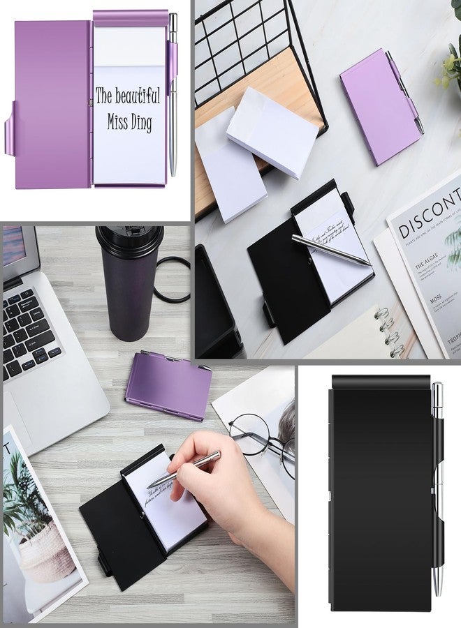 Zonon 8 Pieces Metal Pocket Notebook Aluminum Notepad with Pen and Refillable Paper Flip Notepad Mini Notepad Holder Travel Notepad with Pen Holder for School Office Home Travel Gift Supplies - Image 5