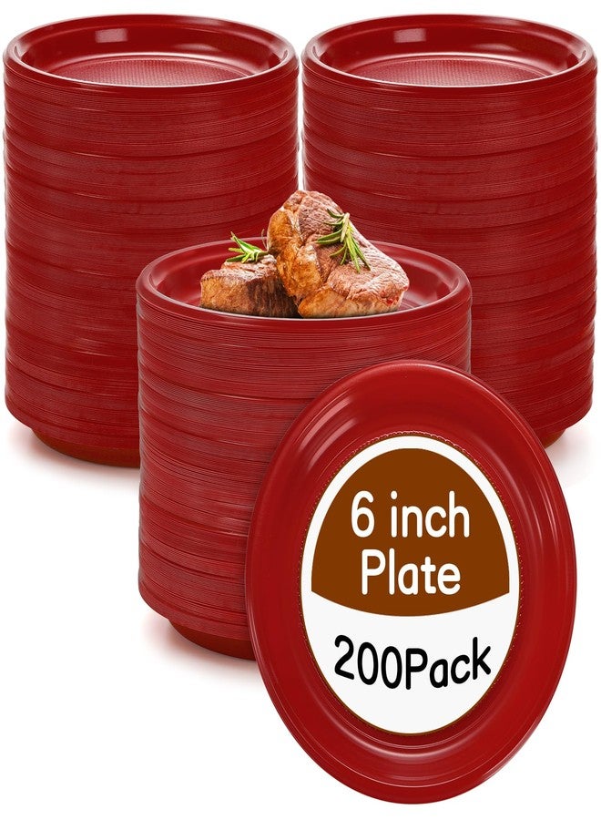 Coloch 200 Pieces 6 Inch Red Disposable Plates, Plastic Dessert Plates Bulk Round Party Plate Multi-Purpose Appetizer Plates for Cake, Dessert, Fruit, Barbecue, Party, Picnic, Wedding - Image 1