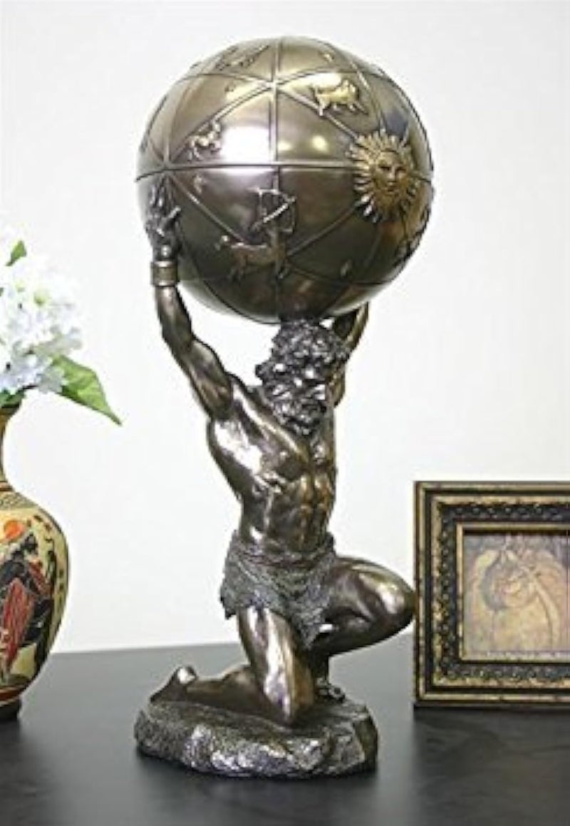 Veronese Design Atlas Holding World Greek Statue and Trinket Box Bronze Finish