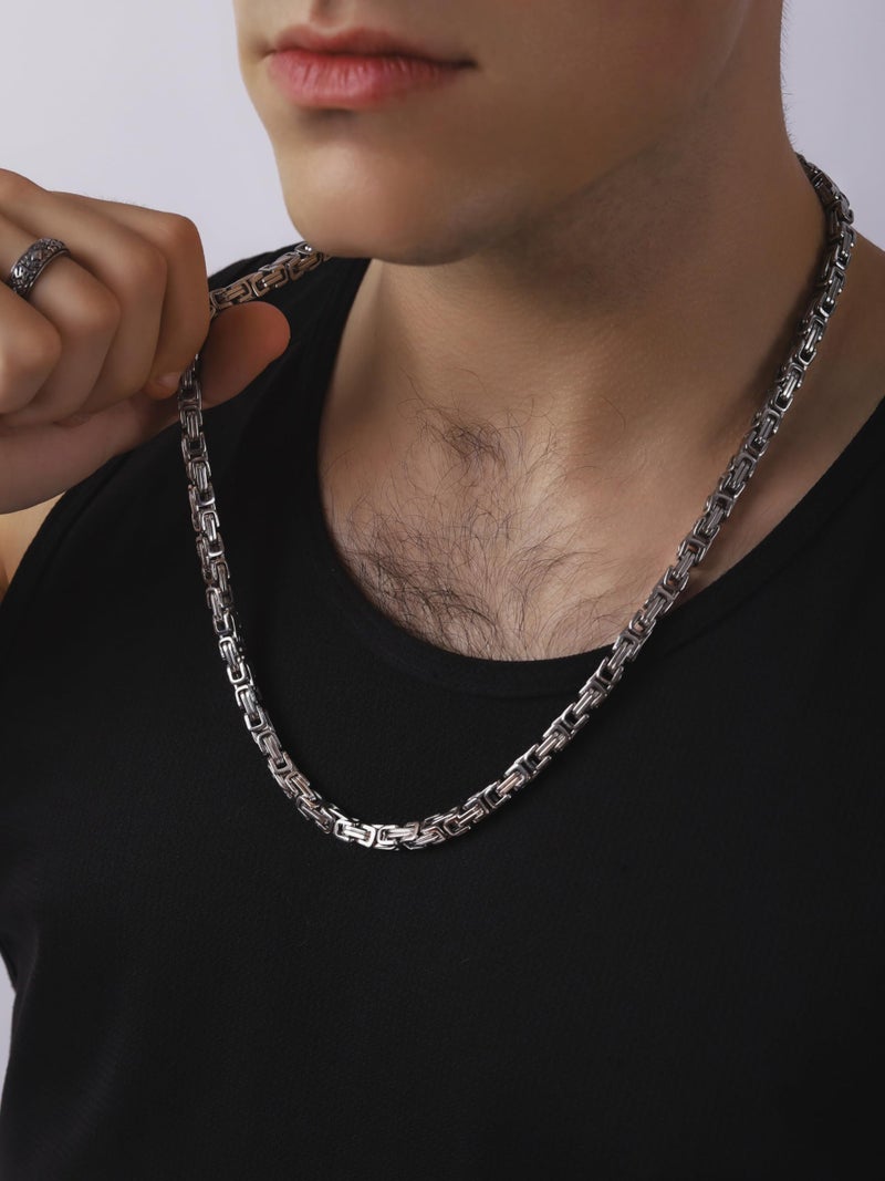 HAQUIL Stainless Steel Square Byzantine Link Chain Necklace, Jewelry Gift for Men and Women 18inch 4mm - Image 5