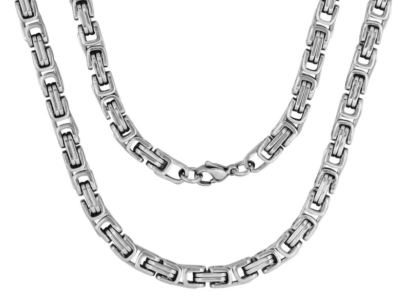 HAQUIL Stainless Steel Square Byzantine Link Chain Necklace, Jewelry Gift for Men and Women 18inch 4mm - Image 1