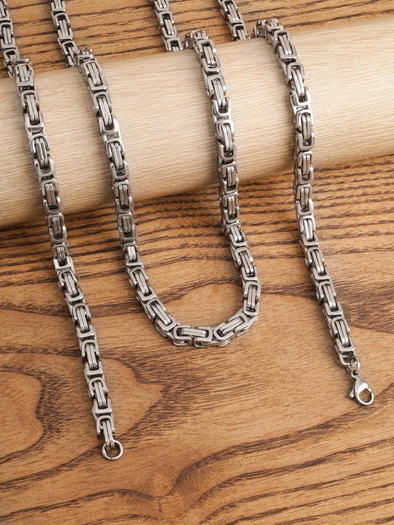 HAQUIL Stainless Steel Square Byzantine Link Chain Necklace, Jewelry Gift for Men and Women 18inch 4mm - Image 2