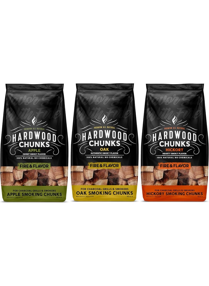 Fire & Flavor Fire & Flavor Premium All Natural Wood Chunk Bundle for Smokers - Wood Chunks for Smoking - Smoker Wood Chunks - Smoker Accessories Gifts for Men and Women - Oak, Apple, Hickory 5.5 kg  - Image 1
