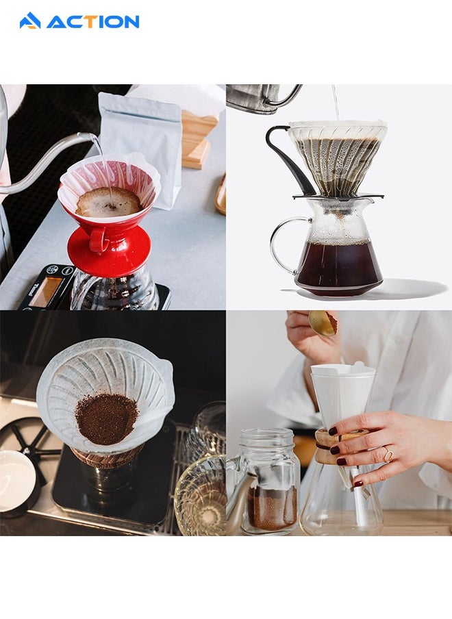 ACTION - V60 Cone Coffee Filters, White Size 02,200 Counts 2-4Cups V02 Disposable Coffee Filter Paper Cone, Compatible with V60 For Pour Over Droppers and Drip Coffee Maker. (white) - Image 1