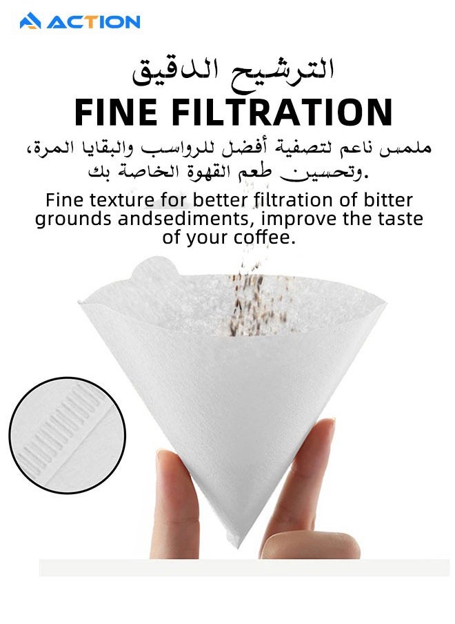 ACTION - V60 Cone Coffee Filters, White Size 02,200 Counts 2-4Cups V02 Disposable Coffee Filter Paper Cone, Compatible with V60 For Pour Over Droppers and Drip Coffee Maker. (white) - Image 1