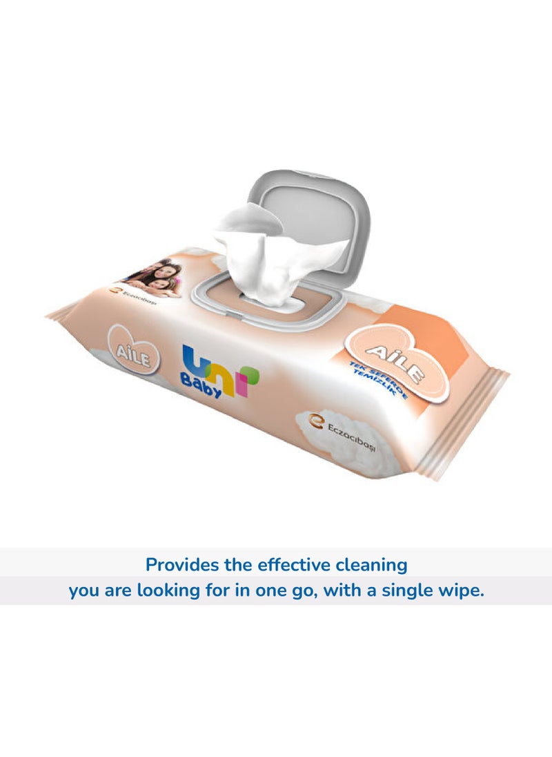 Uni baby Pack of 12 Wet Wipes for Family - Gentle & Skin-Friendly, Suitable for All Ages, Dermatologically Tested, 1200 Pieces  - Image 2