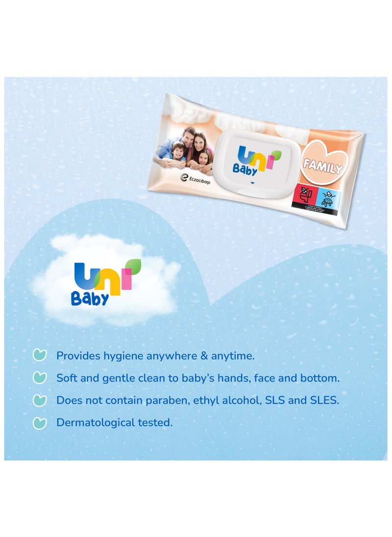 Uni baby Pack of 12 Wet Wipes for Family - Gentle & Skin-Friendly, Suitable for All Ages, Dermatologically Tested, 1200 Pieces  - Image 4
