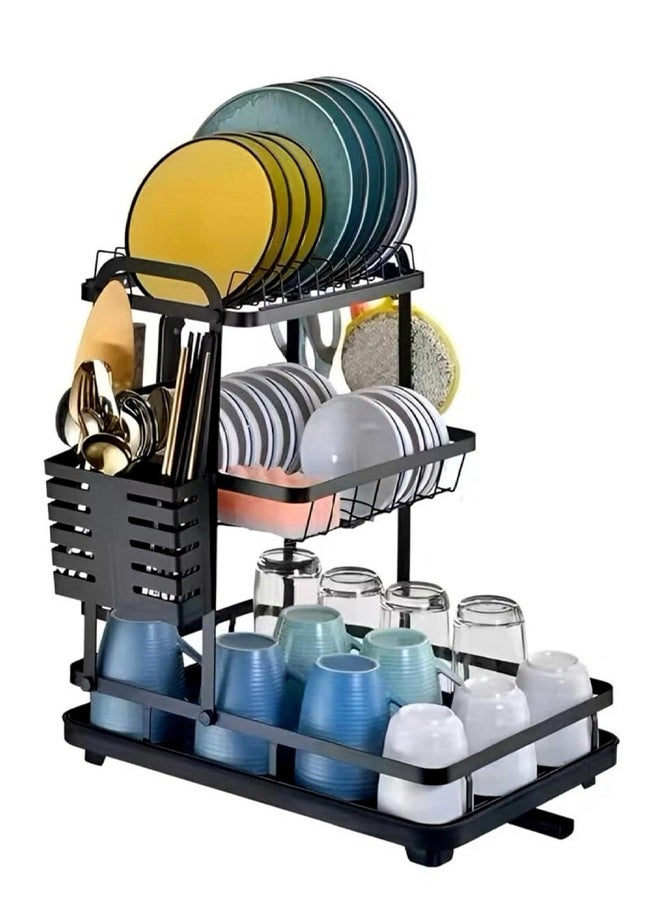 SHEE ONE 3-Tier Dish and Cup Drying Rack with a modern, practical design that fits every kitchen with a smart water drainage system  - Image 1