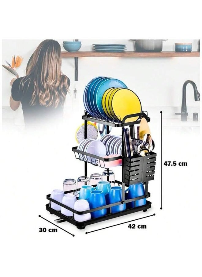 SHEE ONE 3-Tier Dish and Cup Drying Rack with a modern, practical design that fits every kitchen with a smart water drainage system  - Image 5