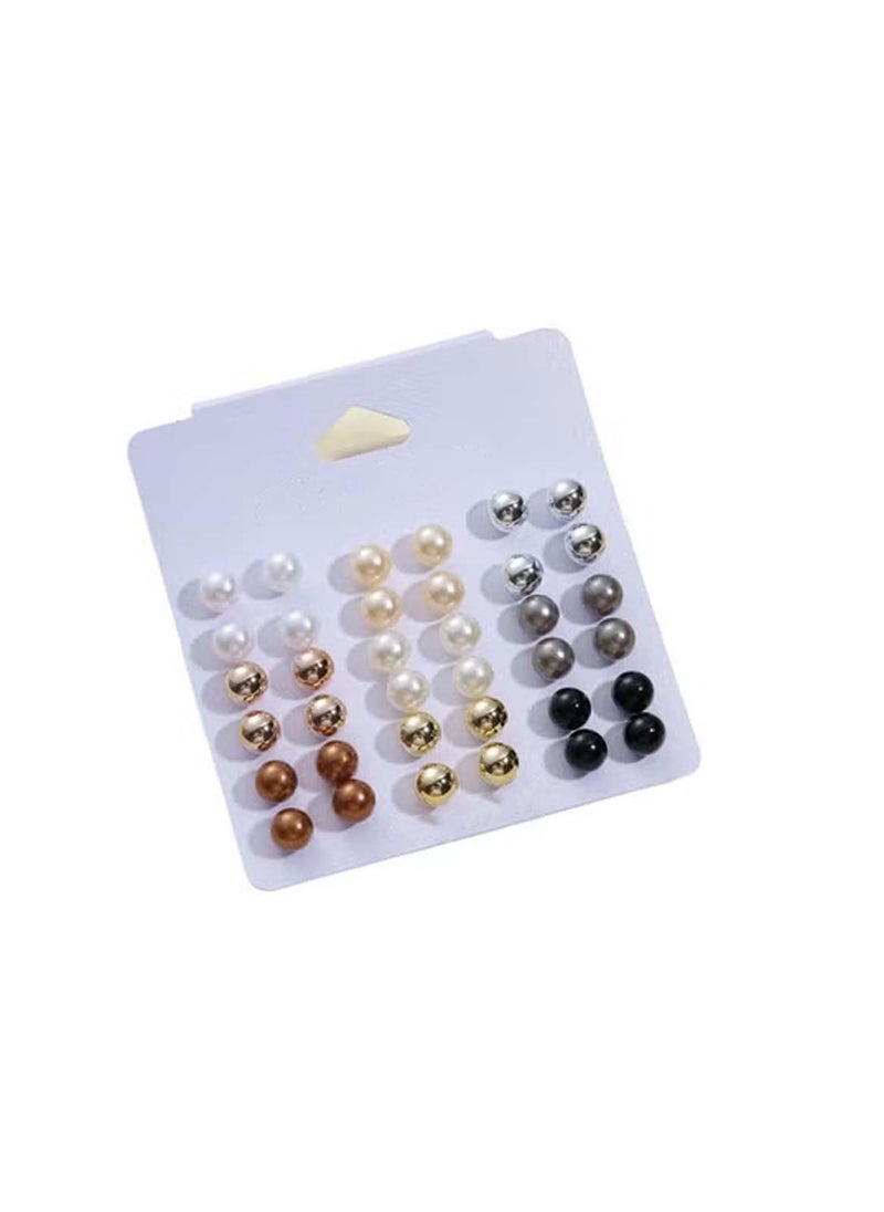 Huitich 18-Pair Pearl & Metallic Stud Earrings Set Multi-Color  - Image 1