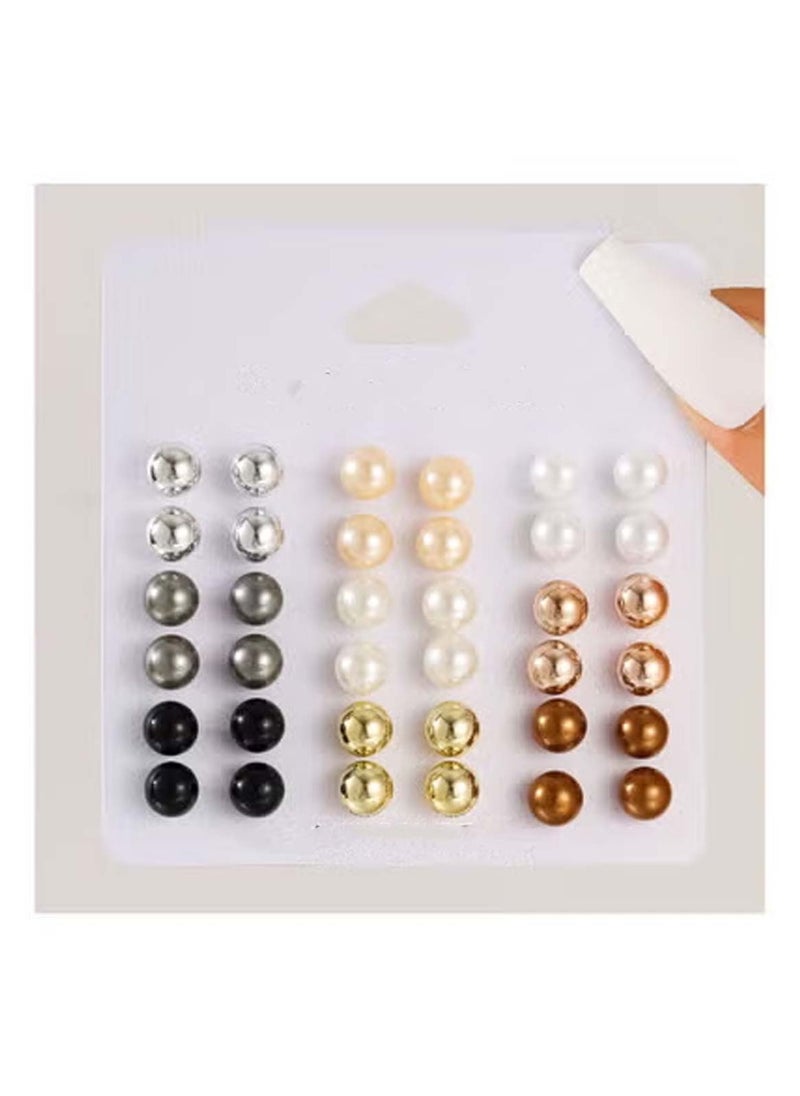 Huitich 18-Pair Pearl & Metallic Stud Earrings Set Multi-Color  - Image 4