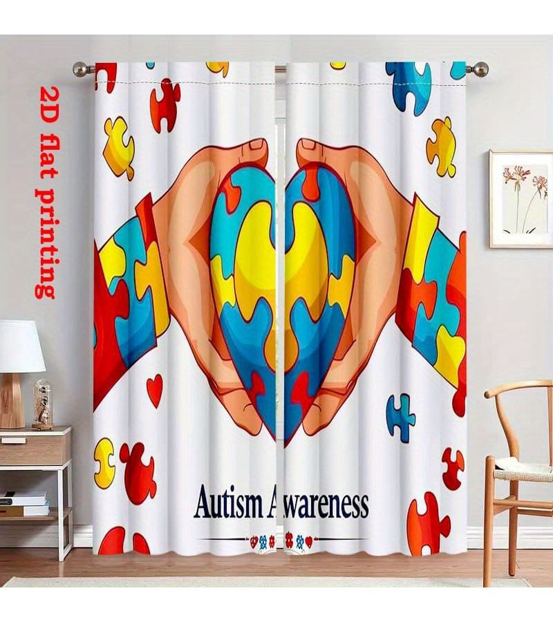 Set Of 2 Flat Printed Door Drapes With Heart Puzzle Design 29.53 X 65.35 Inch Modern Home Decoration For Kitchen Living Room Office Bedroom - Image 1