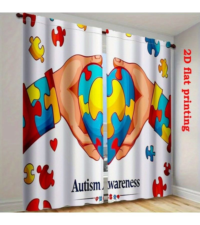 Set Of 2 Flat Printed Door Drapes With Heart Puzzle Design 29.53 X 65.35 Inch Modern Home Decoration For Kitchen Living Room Office Bedroom - Image 5