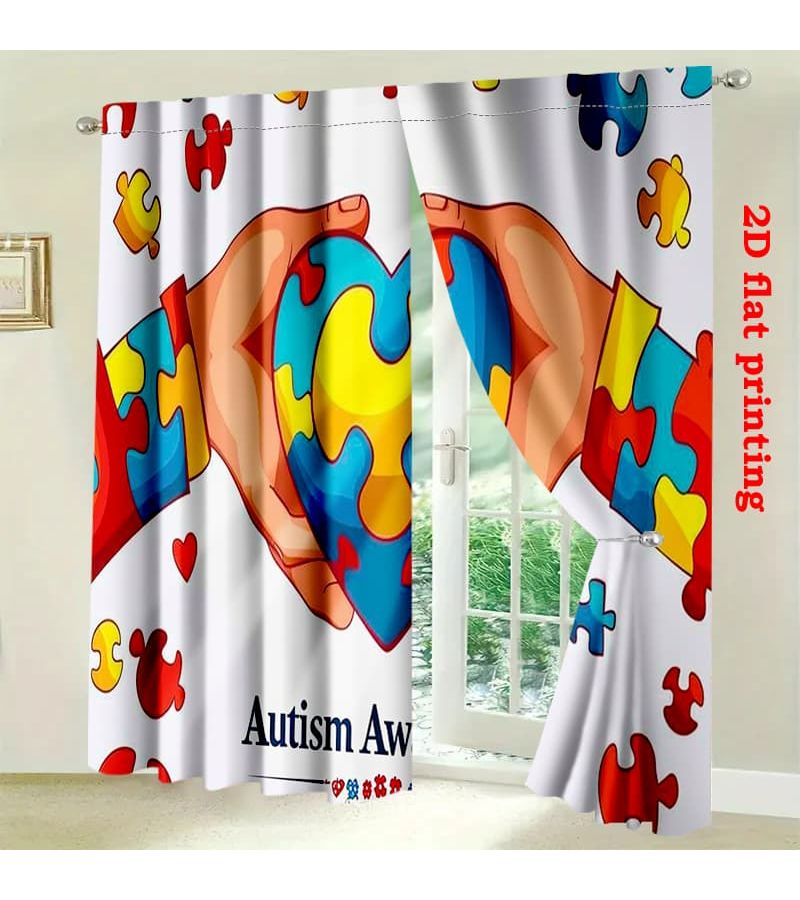 Set Of 2 Flat Printed Door Drapes With Heart Puzzle Design 29.53 X 65.35 Inch Modern Home Decoration For Kitchen Living Room Office Bedroom - Image 2