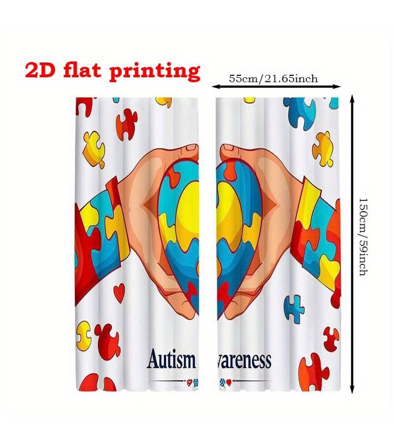 Set Of 2 Flat Printed Door Drapes With Heart Puzzle Design 29.53 X 65.35 Inch Modern Home Decoration For Kitchen Living Room Office Bedroom - Image 4