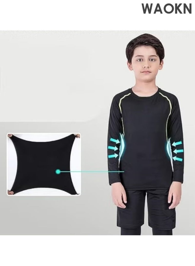 دبليو أيه أو كي أن بدلة رياضية للأطفال ، بدلة رياضية ، مجموعة بنطلون طويلة الأكمام ، بدلة الركض والقميص ، مجموعة تجفيف سريع من قطعتين ، مجموعة تدريب رياضي للأطفال (الخط الأخضر) - Image 5