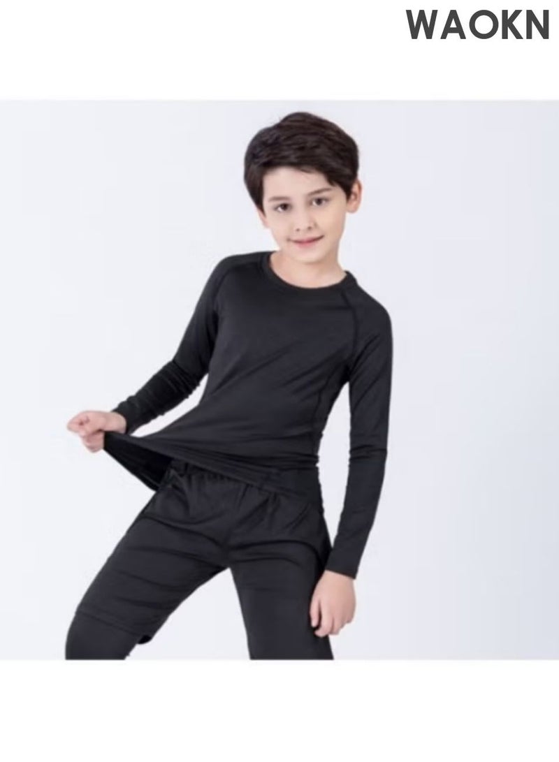 دبليو أيه أو كي أن بدلة رياضية للأطفال ، بدلة رياضية ، مجموعة بنطلون طويلة الأكمام ، بدلة الركض والقميص ، مجموعة تجفيف سريع من قطعتين ، مجموعة تدريب رياضي للأطفال (الخط الأخضر) - Image 4