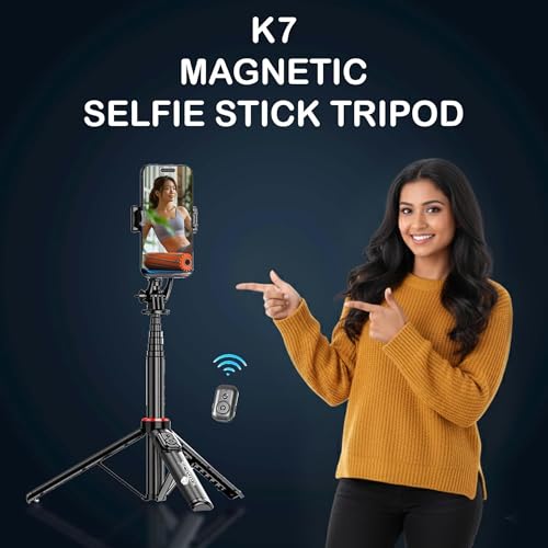 Kratos Magnetic Selfie Stick Tripod Stand Reinforced 53"/ 135 CM Long tripod stand, 360° Rotation, Bluetooth Remote for Selfie, Vlogging, Travel & Compatible with iPhone, Smartphones, Gopro, Ringlight - Image 2