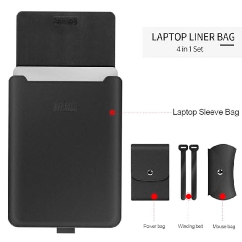 14 Inch Laptop Sleeve Case, Kequsprk Tablet Bag Padded Case with Adjustable Stand and Mouse Pad, Slim Leather Bag Portable Carrying Cover Compatible with Under 14" MacBook Laptops Black - Image 3