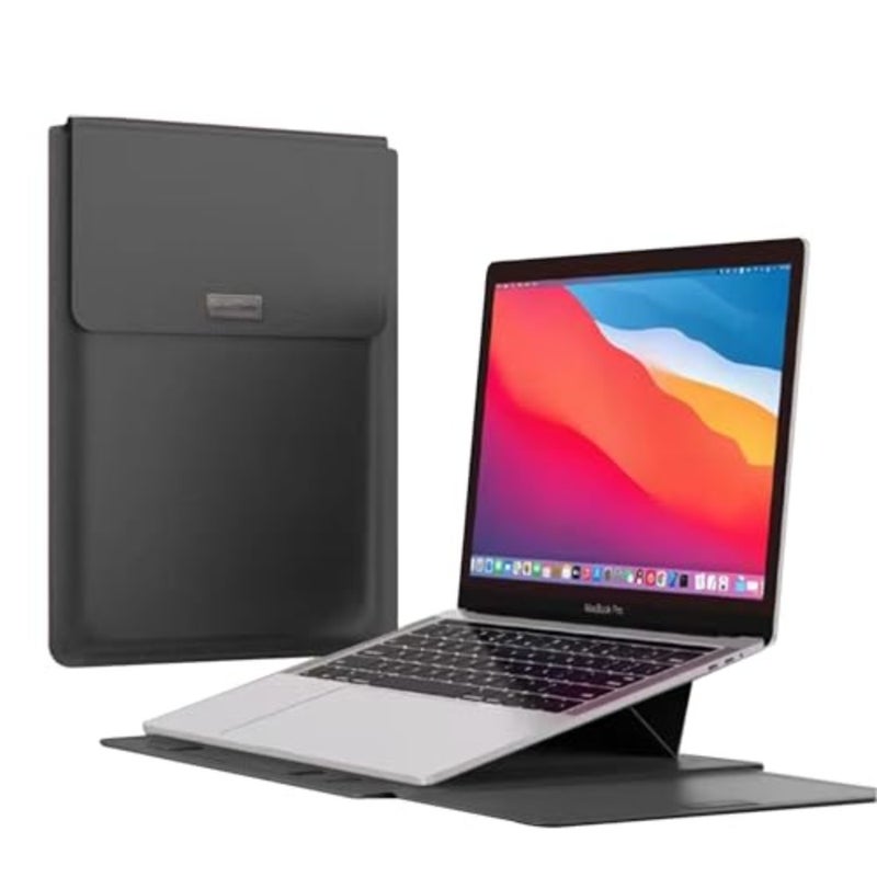 14 Inch Laptop Sleeve Case, Kequsprk Tablet Bag Padded Case with Adjustable Stand and Mouse Pad, Slim Leather Bag Portable Carrying Cover Compatible with Under 14" MacBook Laptops Black - Image 1