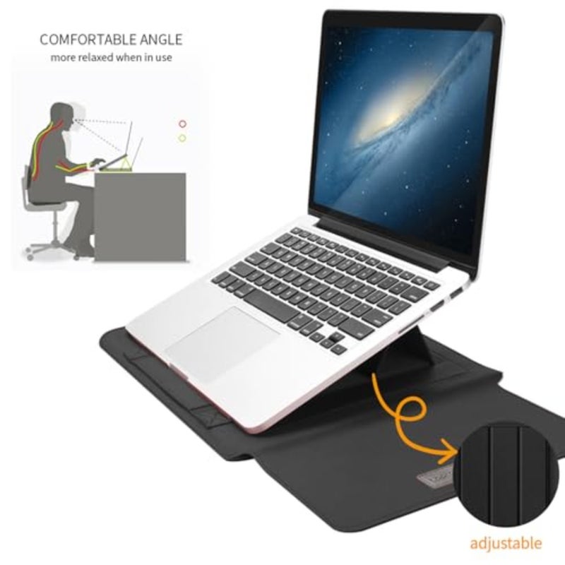 14 Inch Laptop Sleeve Case, Kequsprk Tablet Bag Padded Case with Adjustable Stand and Mouse Pad, Slim Leather Bag Portable Carrying Cover Compatible with Under 14" MacBook Laptops Black - Image 2