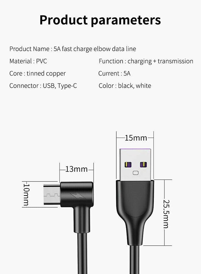 كابل شاحن USB Type-C بدرجة 90 درجة، كابل شحن سريع من 5A USB إلى Type-C 3.1، كابل مزامنة البيانات الزاوية المستقيمة متوافق مع Samsung Galaxy A9 A8 وجميع أجهزة Type-C (أسود، 2M) - Image 5