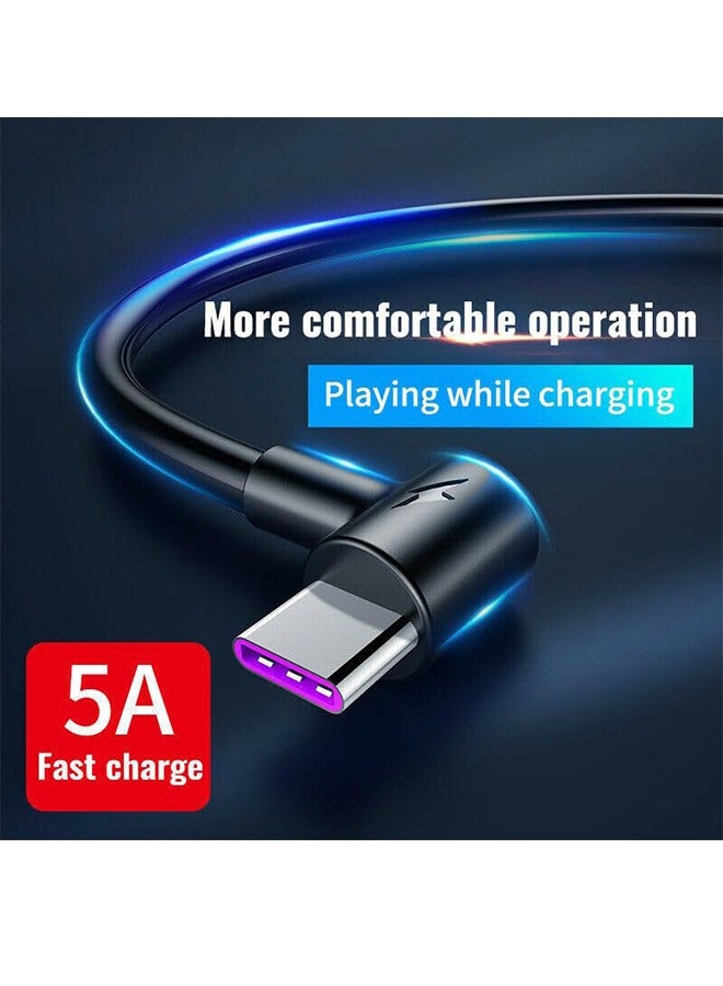 كابل شاحن USB Type-C بدرجة 90 درجة، كابل شحن سريع من 5A USB إلى Type-C 3.1، كابل مزامنة البيانات الزاوية المستقيمة متوافق مع Samsung Galaxy A9 A8 وجميع أجهزة Type-C (أسود، 2M) - Image 2