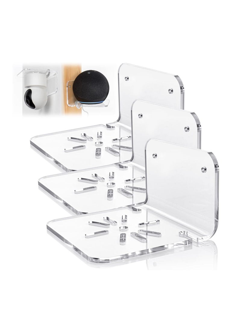 Acrylic Small Wall Shelf Set of 3 for Security Cameras, Speakers, Baby Monitors, Universal Adhesive Shelf Easy to Install No Drill, with Cable Clips (Clear) - Image 1