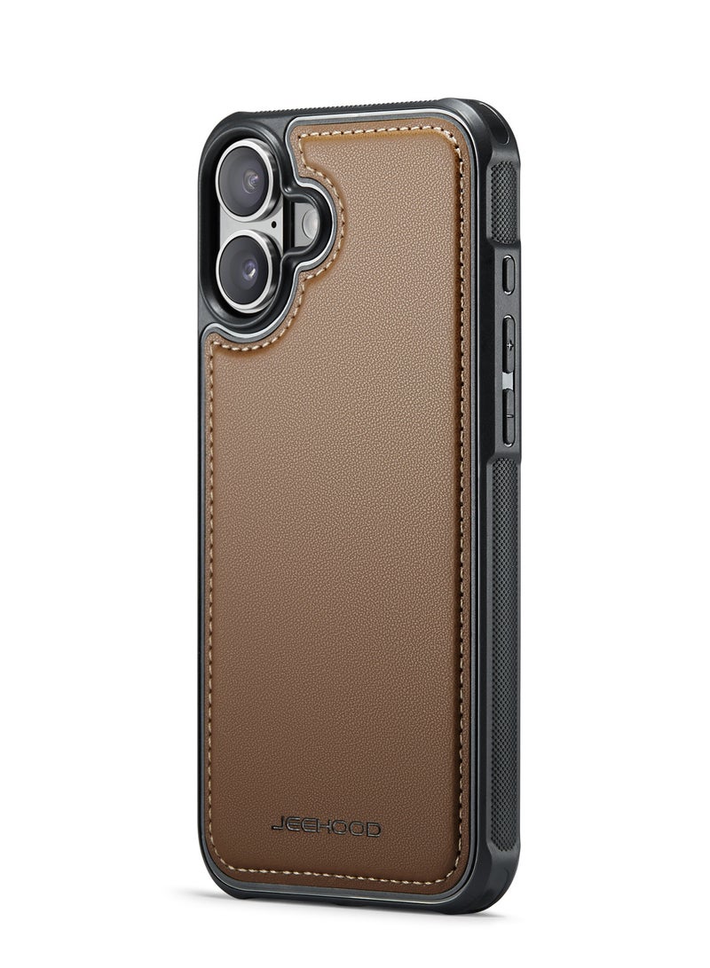 JEEHOOD CaseMe Phone Case Compatible with iPhone 16 Luxury PU Leather Back Cover Cover Magnetic Wireless Charging Compatible with iPhone 16 (Brown) - Image 2