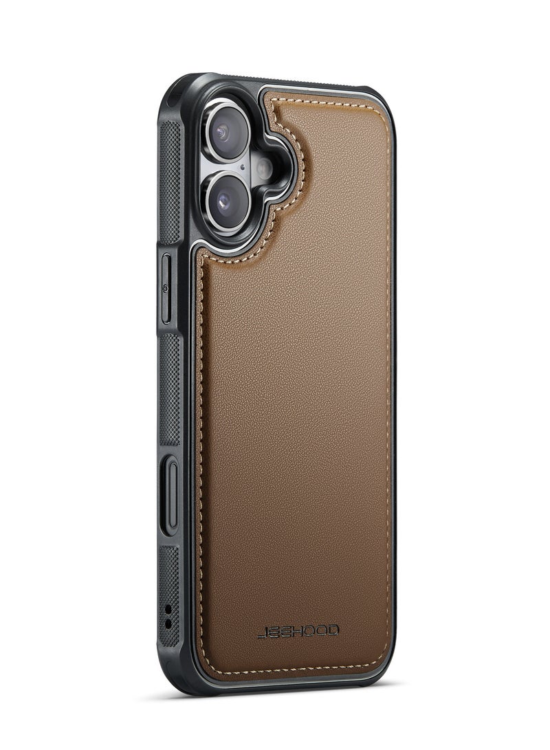 JEEHOOD CaseMe Phone Case Compatible with iPhone 16 Luxury PU Leather Back Cover Cover Magnetic Wireless Charging Compatible with iPhone 16 (Brown) - Image 1