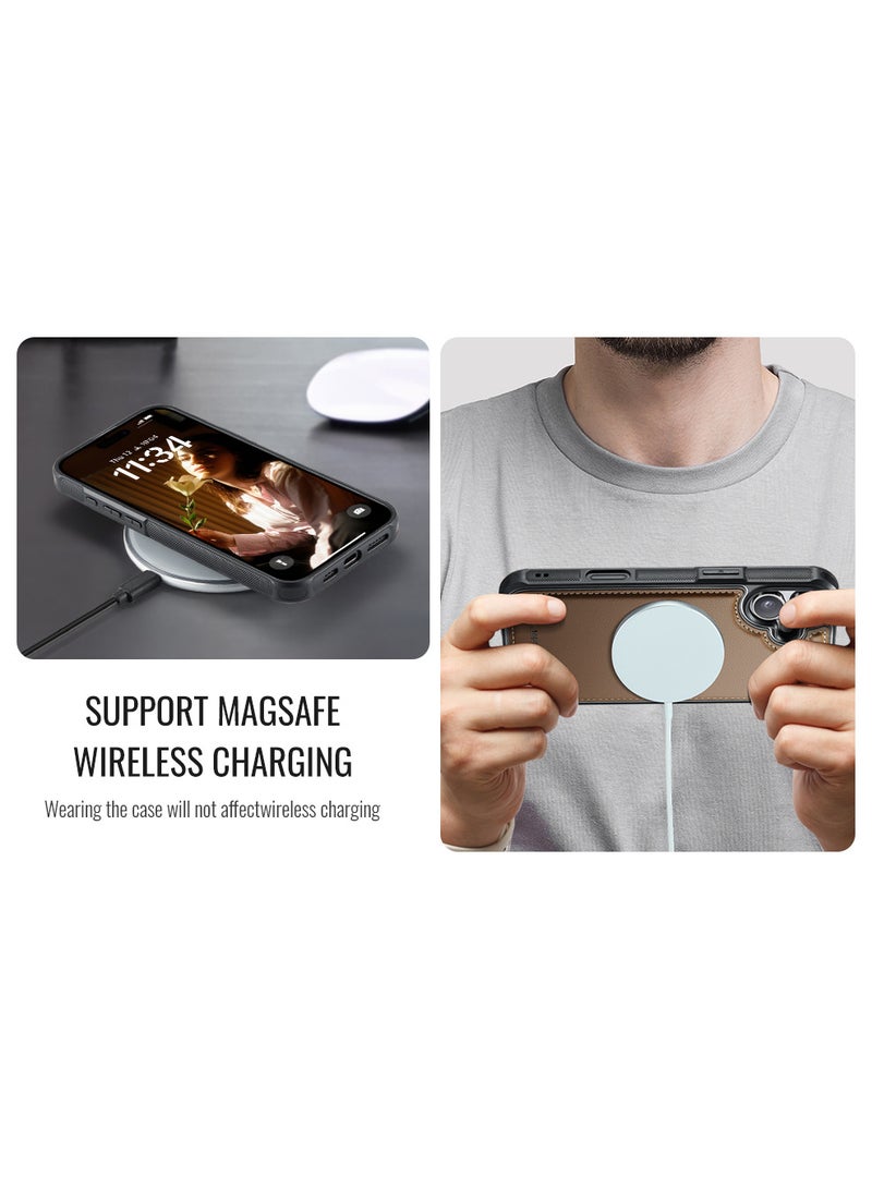 JEEHOOD CaseMe Phone Case Compatible with iPhone 16 Luxury PU Leather Back Cover Cover Magnetic Wireless Charging Compatible with iPhone 16 (Brown) - Image 4